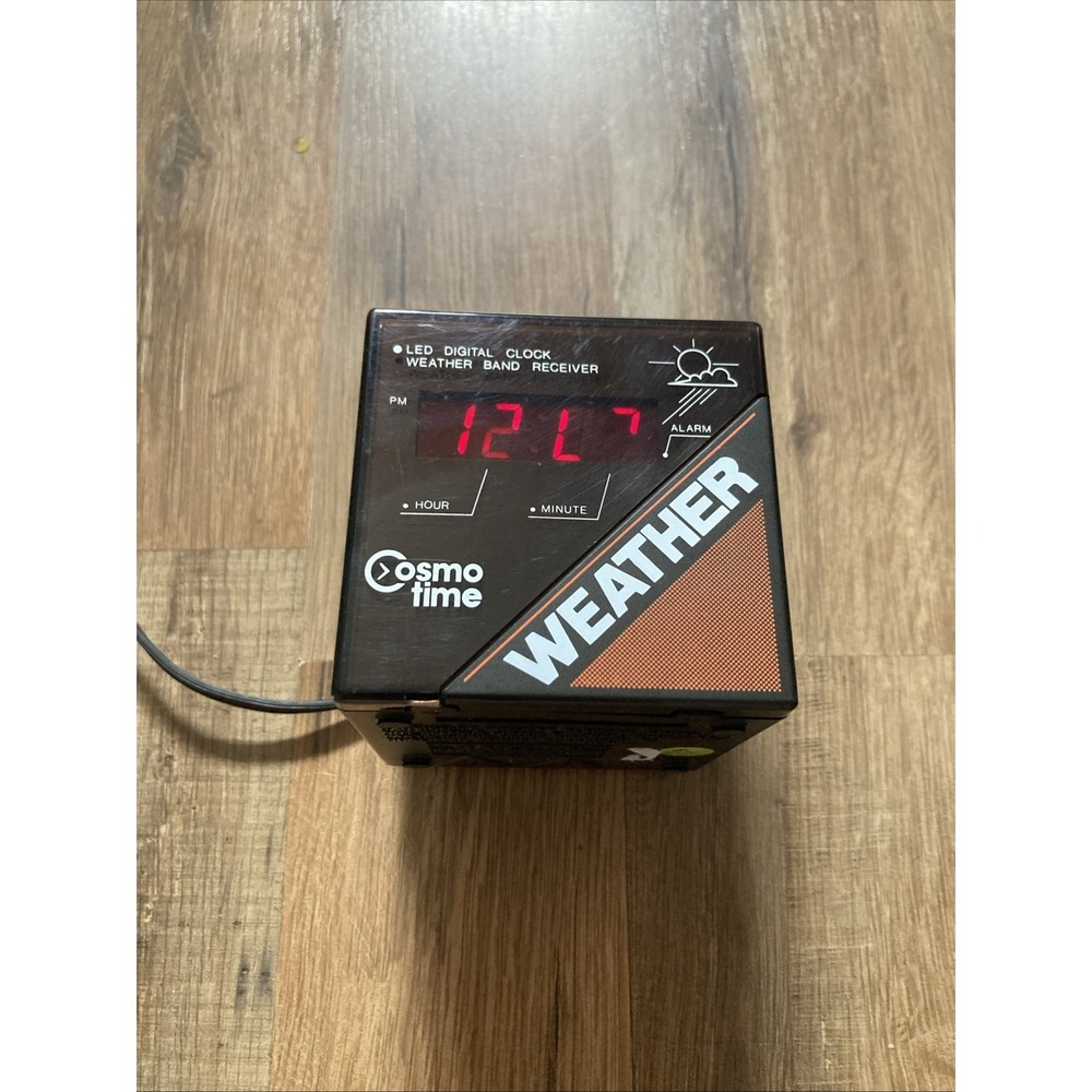 Cosmo Time Cube Weather Alarm Clock E-221 Made In Hong Kong Works Tested